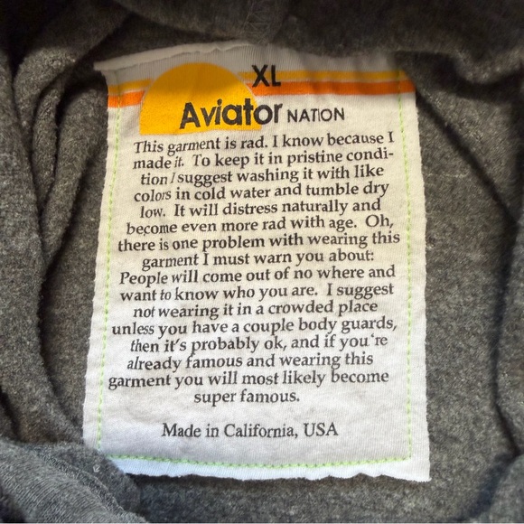 NEW Aviator Nation Ninja Pullover Hoodie in Heather Grey Sweatshirt Dust Bag XL - Picture 12 of 16
